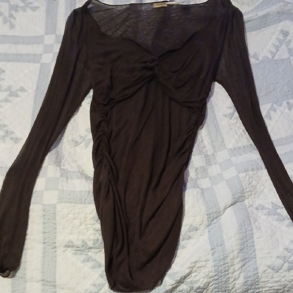 Max Studio Brown Silk Top with Subtle Sheen